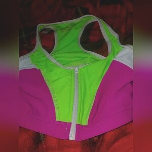 Womans, zipper, lime green/hot pink Sports bra
